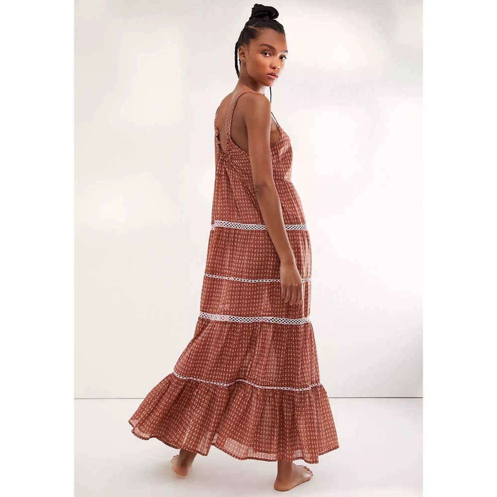 Free People Midnight Dance Print in Terra Cotta Brown Maxi Dress NWT Sz M - Picture 3 of 8